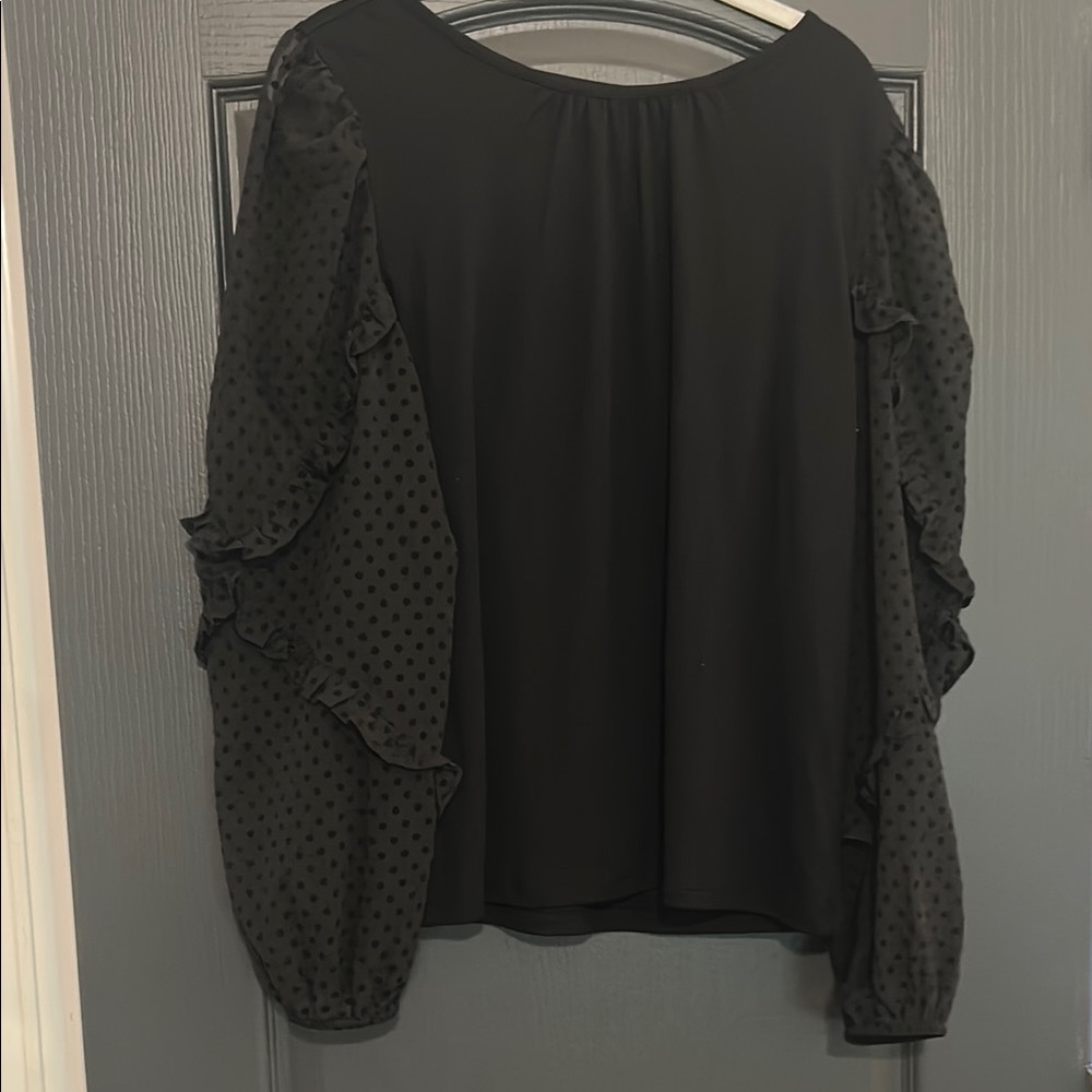 Loft Black Women's Top with Sheer dotted Sleeves